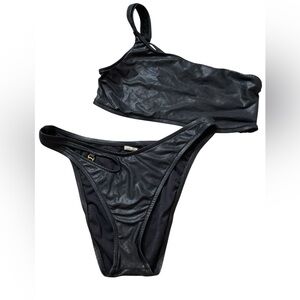 C36- Black Bebe Ladies Large One-Shoulder Bikini Set